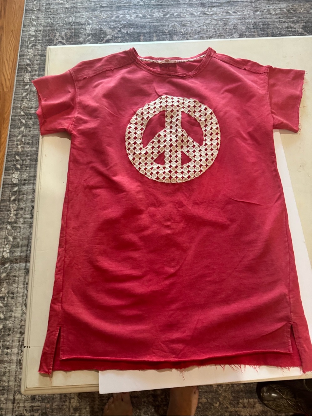 Umgee Red Short Sleeve Tee Dress with White Peace Patch